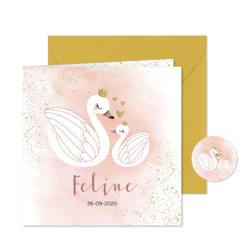 Geboortekaart illustratie zwaantjes waterverf meisje - Kaartimpressie