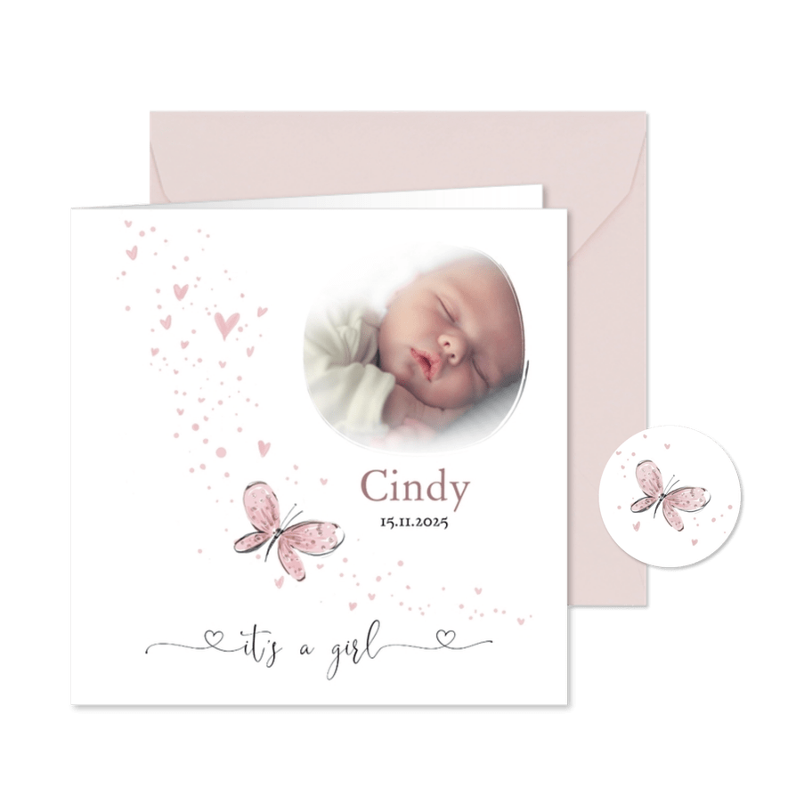 Geboortekaart It's a girl - Born to love - Kaartimpressie