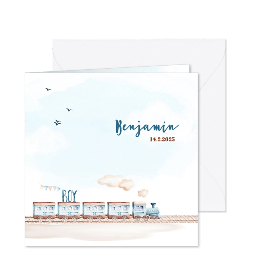 Geboortekaart jongen trein en vliegtuig - Kaartimpressie