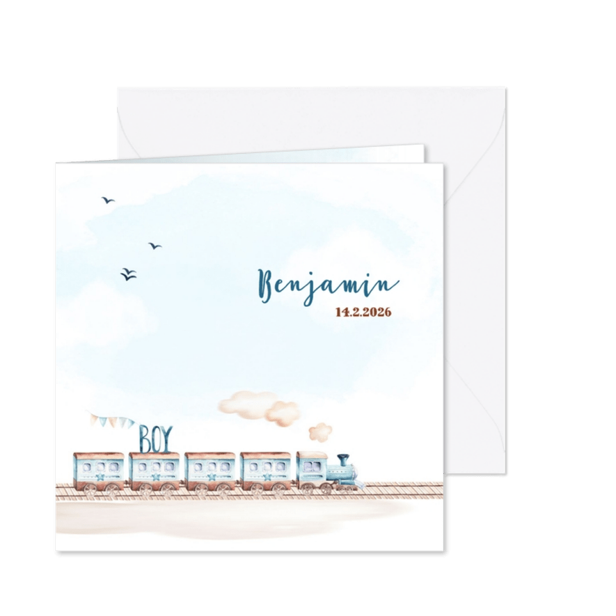 Geboortekaart jongen trein en vliegtuig - Kaartimpressie