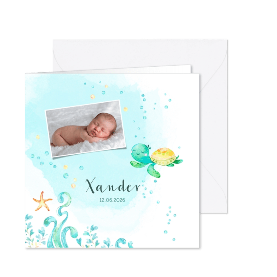 Geboortekaart jongen - waterschildpad - Kaartimpressie