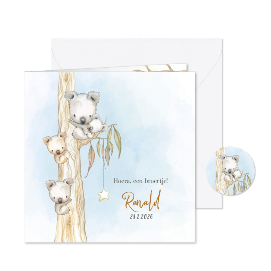 Geboortekaart koala-jongen met broertje en/of zusje - Kaartimpressie