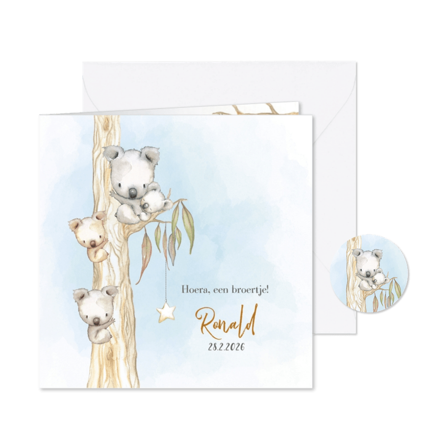 Geboortekaart koala-jongen met broertje en/of zusje - Kaartimpressie