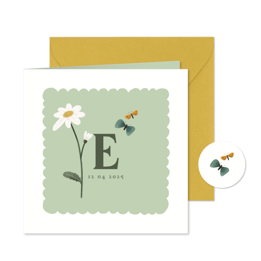 Geboortekaart met geboortebloem april: madeliefje - Kaartimpressie