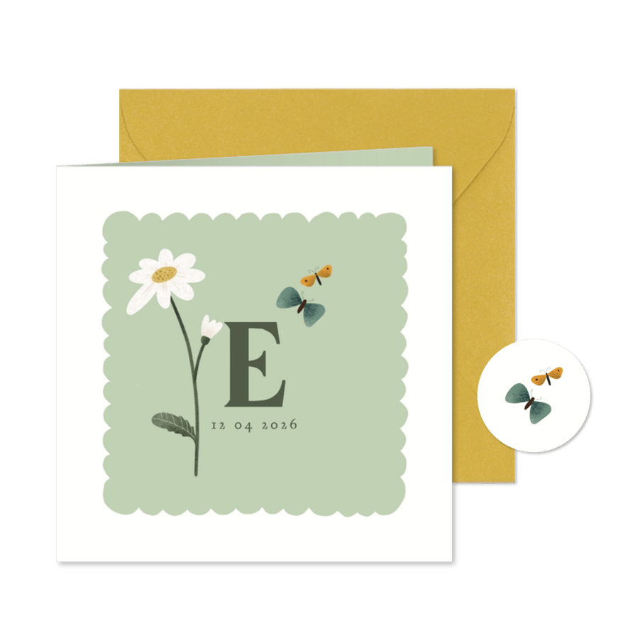 Geboortekaart met geboortebloem april: madeliefje - Kaartimpressie