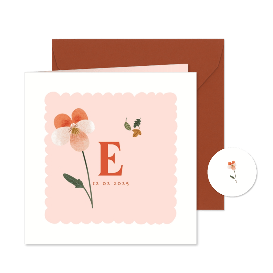 Geboortekaart met geboortebloem februari viooltje - Kaartimpressie