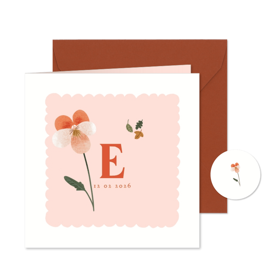 Geboortekaart met geboortebloem februari viooltje - Kaartimpressie