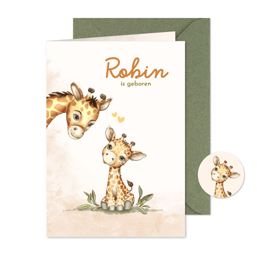 Geboortekaart met grote en kleine giraf - Kaartimpressie