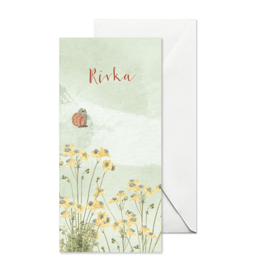 Geboortekaart met pastelkleurige bloemen en vlinder - Kaartimpressie