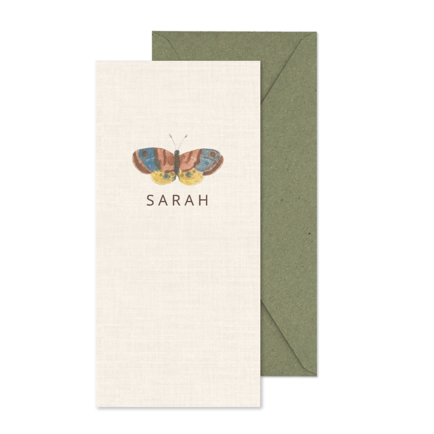 Geboortekaart met vintage afbeelding van vlinder - Kaartimpressie