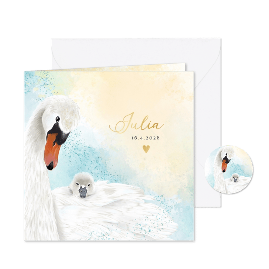 Geboortekaart moeder zwaan met pul - Kaartimpressie