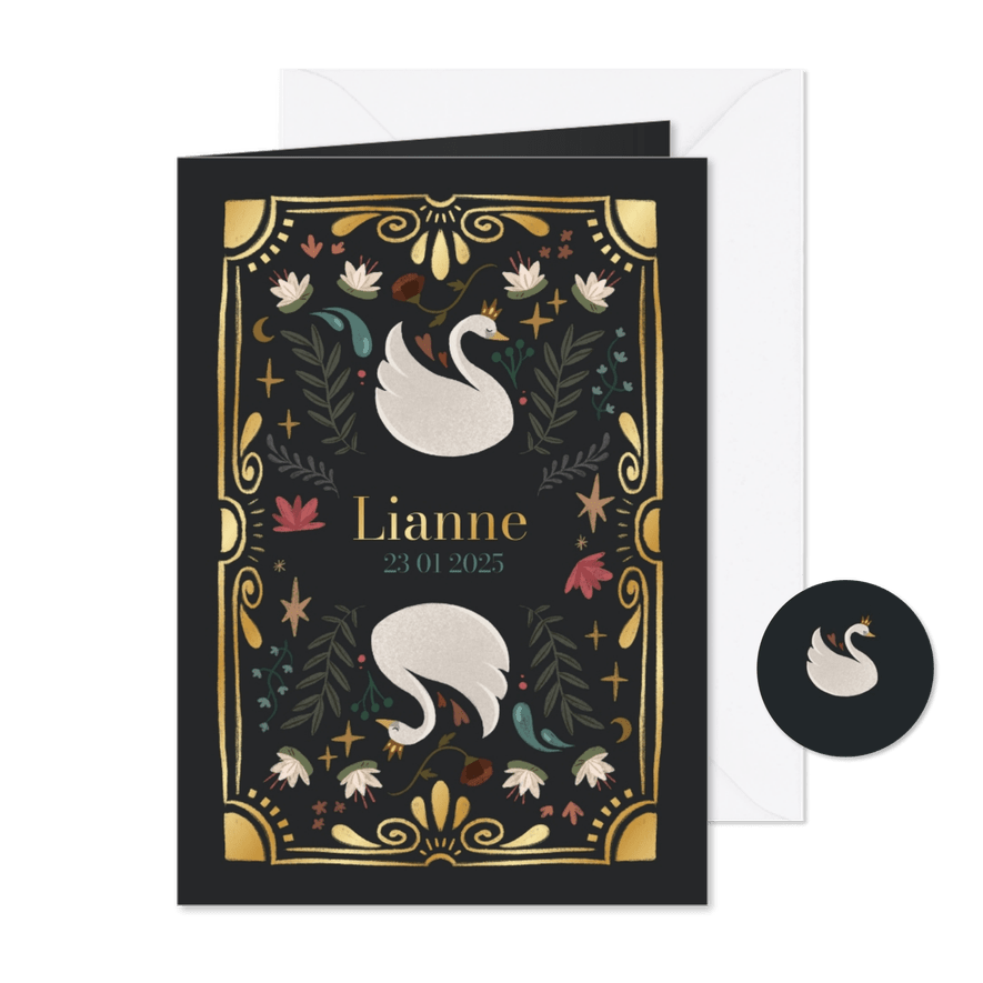 Geboortekaart mystiek zwanenmeer - Kaartimpressie