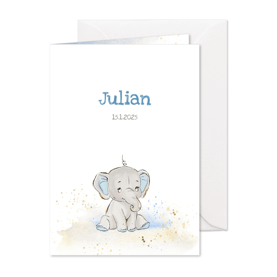 Geboortekaart olifant grijs-blauw jongen - Kaartimpressie