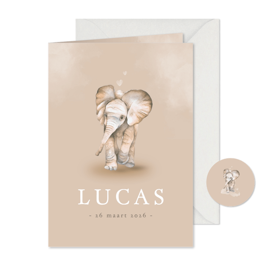 Geboortekaart olifantje hartjes - Kaartimpressie
