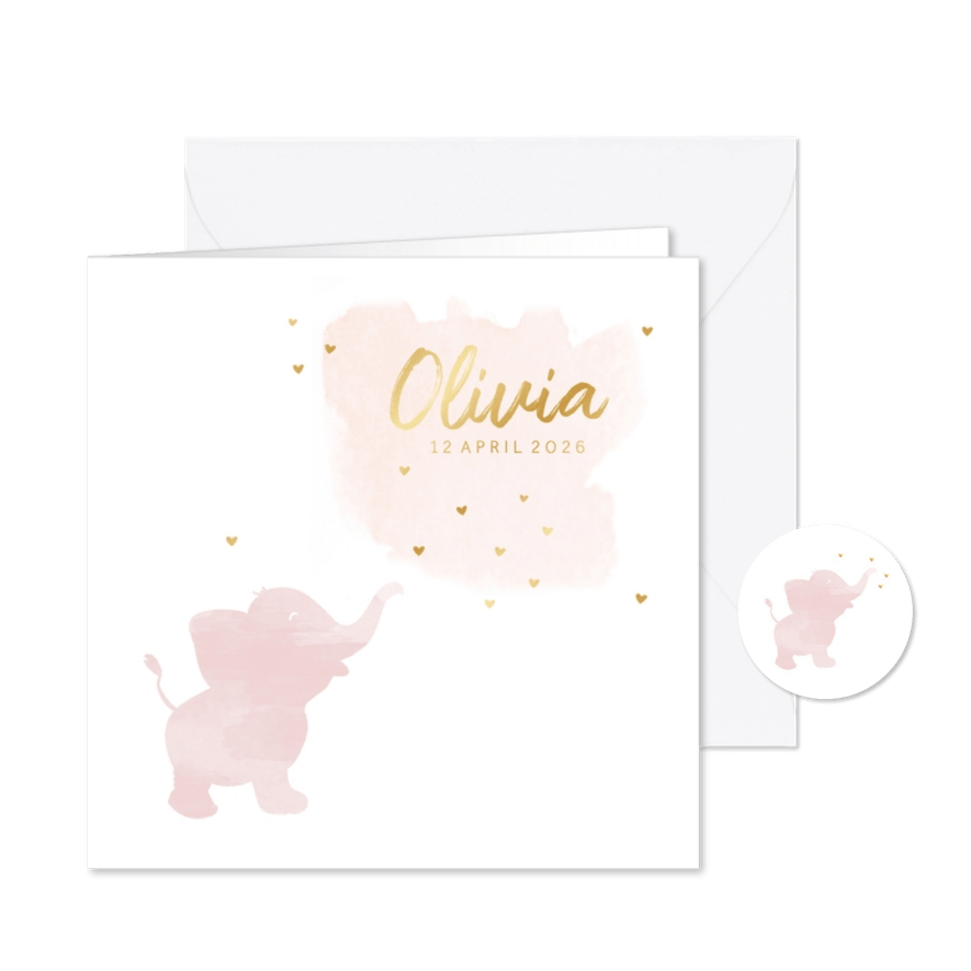Geboortekaart olifantje watercolor - Kaartimpressie