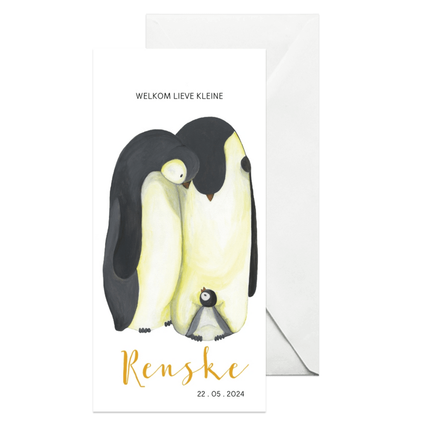 Geboortekaart pinguïn illustratie - Kaartimpressie