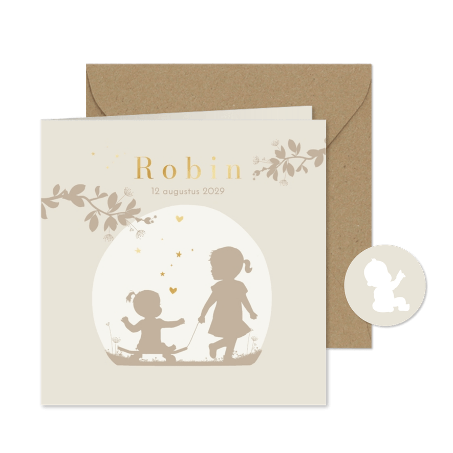 Geboortekaart silhouet skate zusje - Kaartimpressie