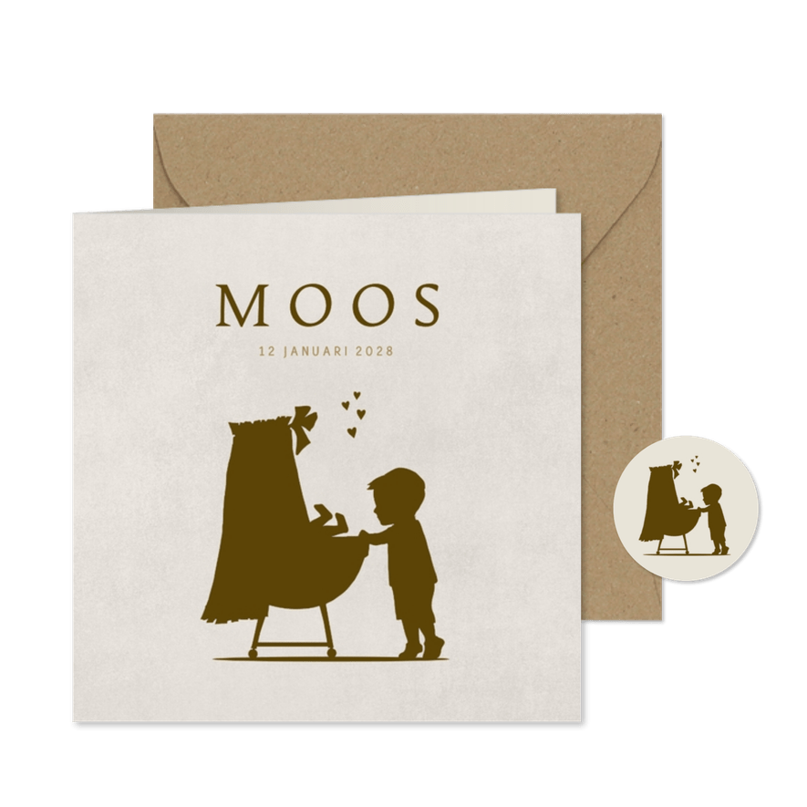 Geboortekaart silhouet wieg broertje - Kaartimpressie