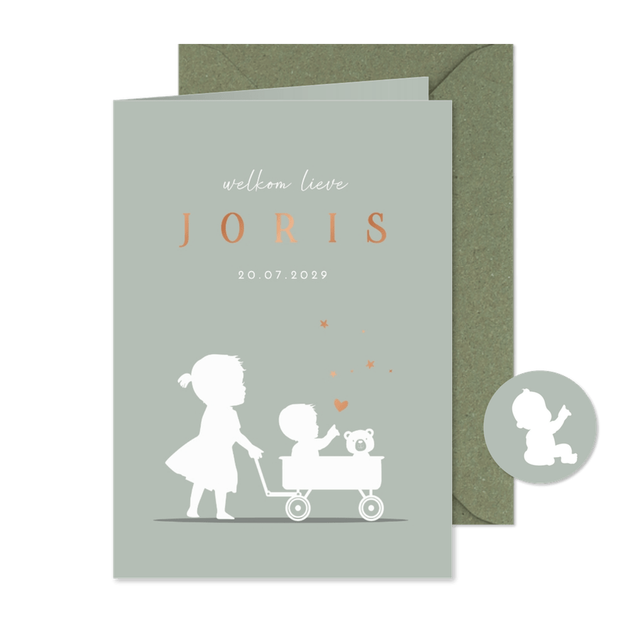 Geboortekaart Silhouet zus groen - Kaartimpressie