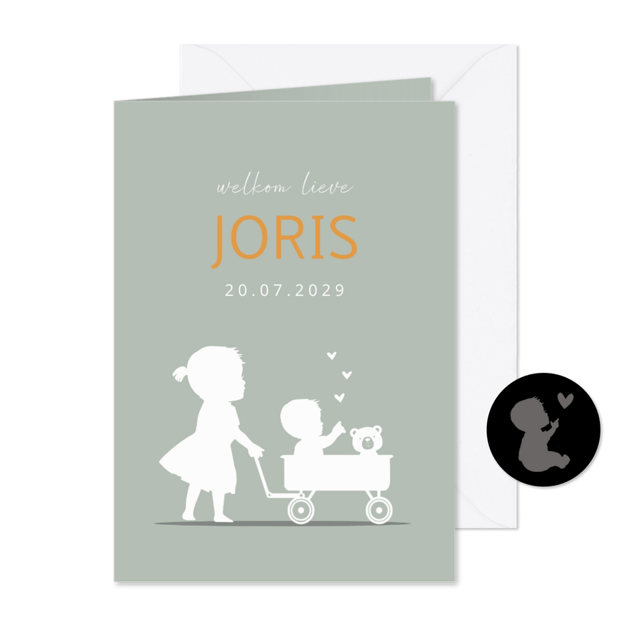 Geboortekaart Silhouet zus groen - Kaartimpressie