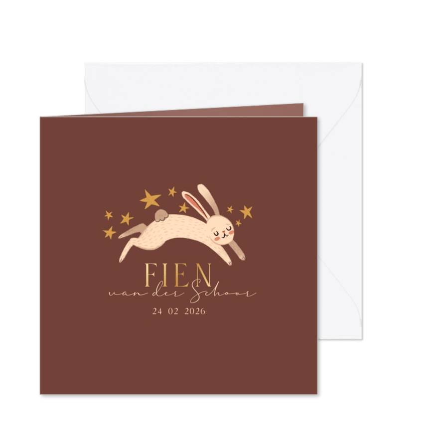 Geboortekaart slapend wit konijn - Kaartimpressie