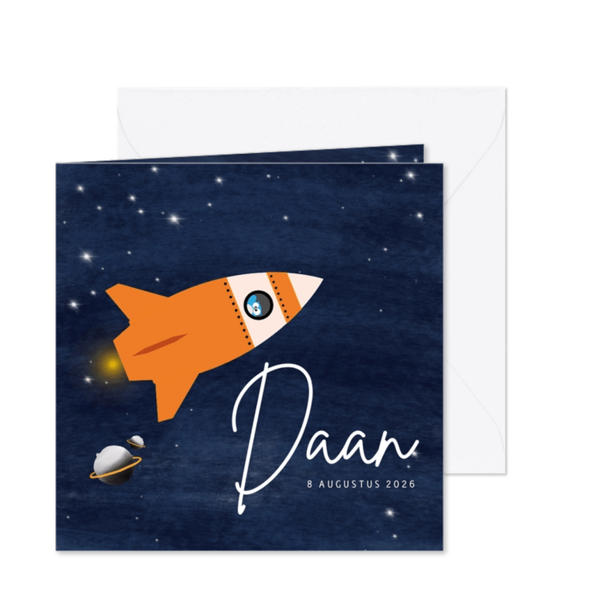 Geboortekaart sterren planeten - spaceshuttle - Kaartimpressie