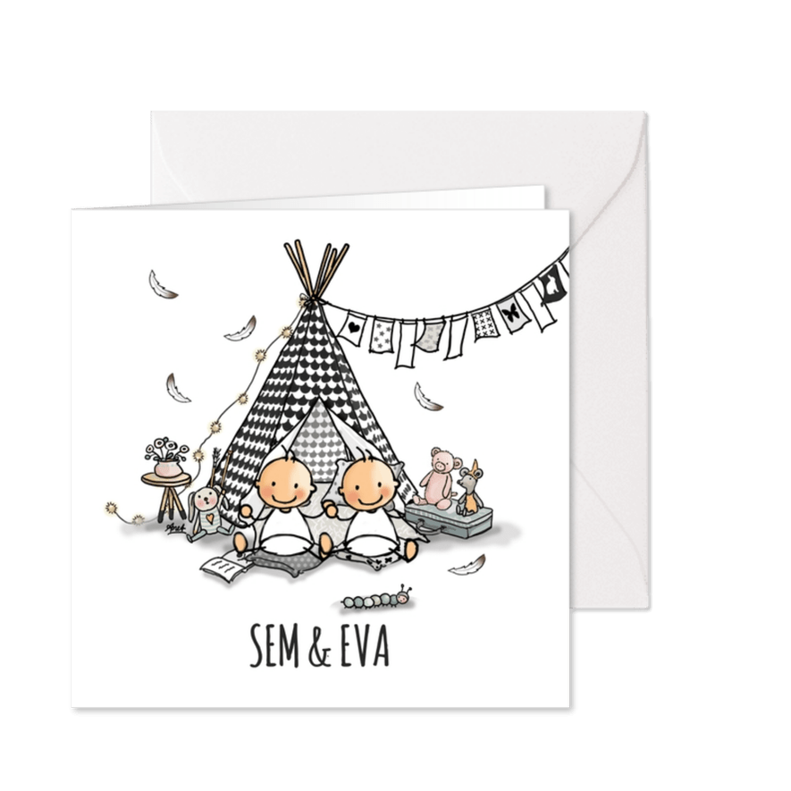 Geboortekaart tipi tweeling - Kaartimpressie