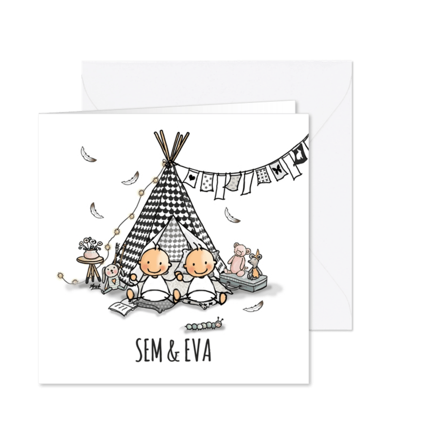 Geboortekaart tipi tweeling - Kaartimpressie