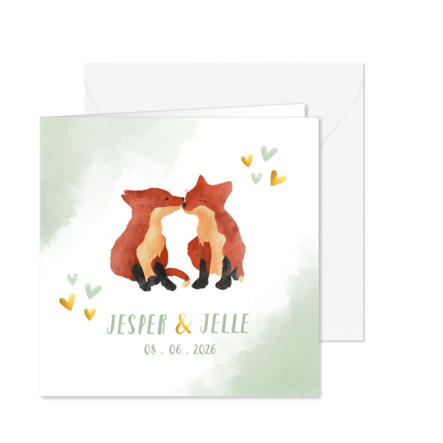 Geboortekaart tweeling vosjes jongen waterverf achtergrond - Kaartimpressie