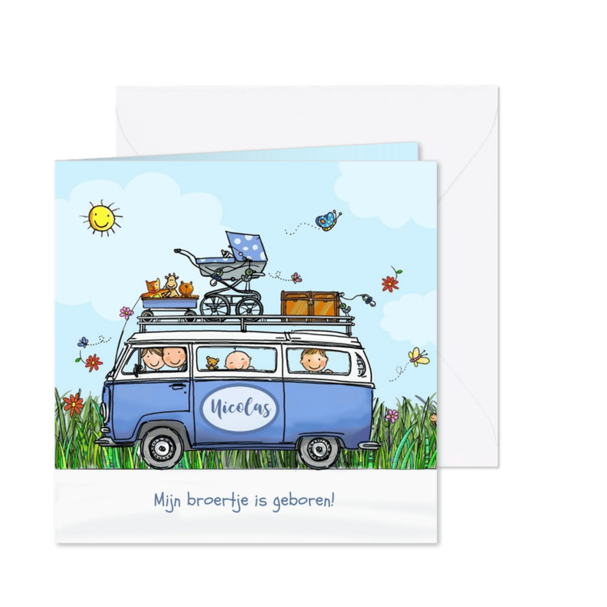 Geboortekaart VW blauw met broertjes - Kaartimpressie