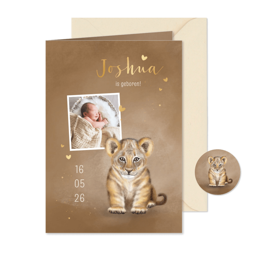 Geboortekaart welpje zittend met foto - Kaartimpressie