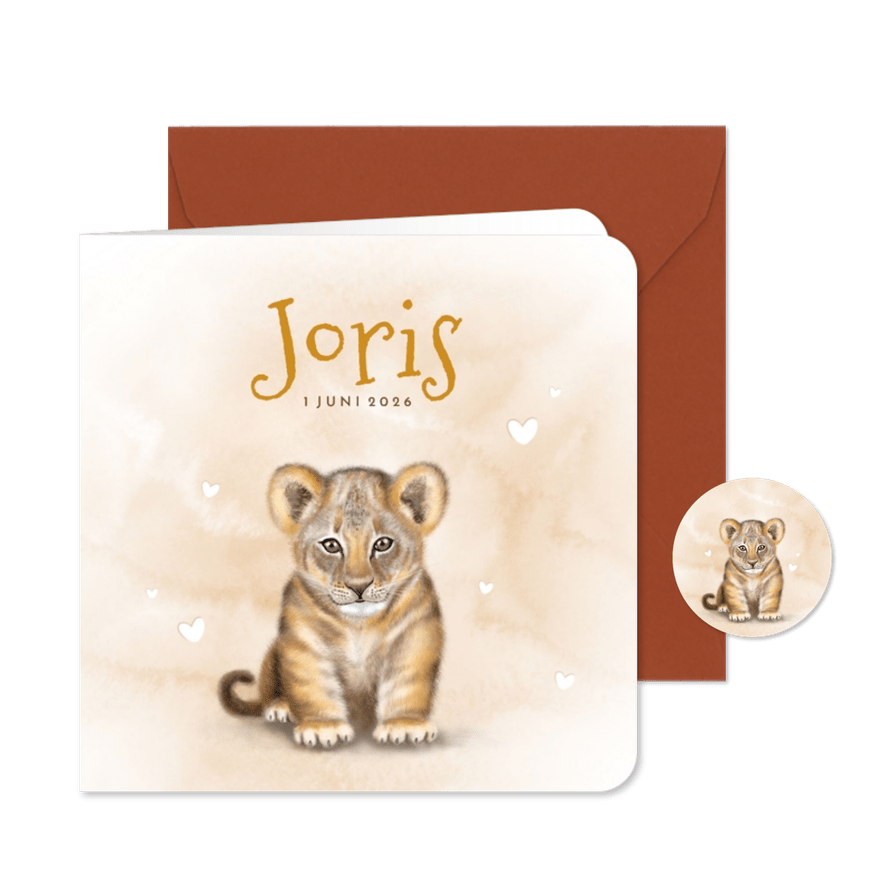 Geboortekaart welpje zittend - Kaartimpressie