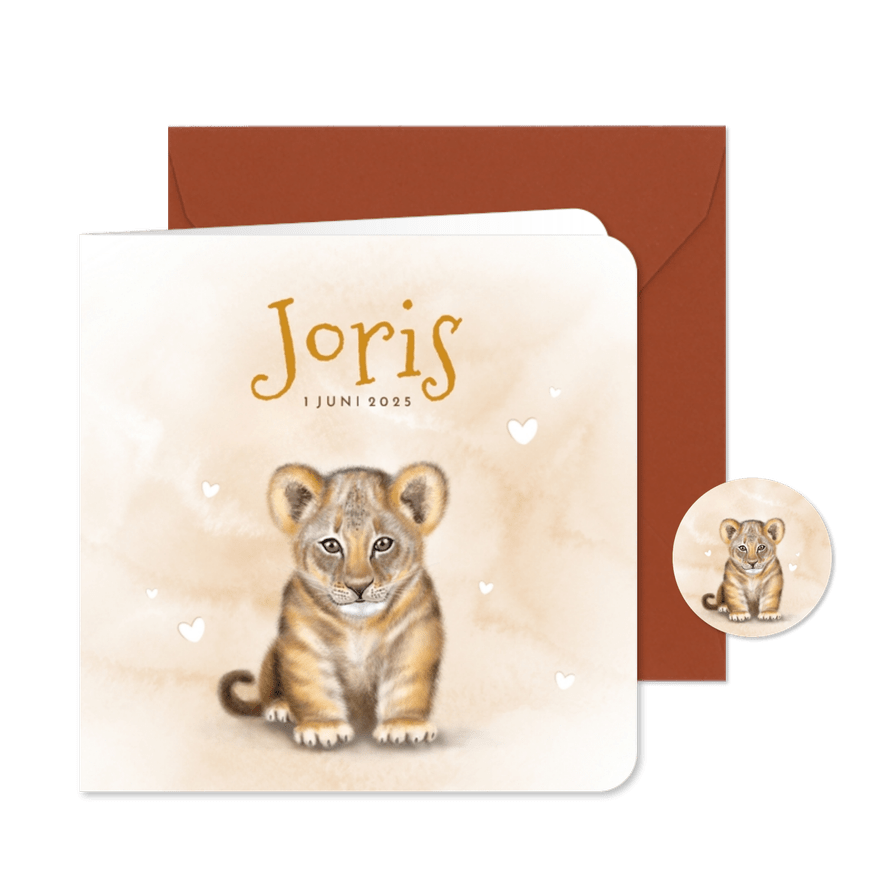 Geboortekaart welpje zittend - Kaartimpressie