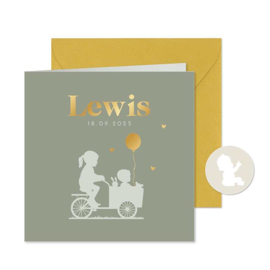 Geboortekaart zusje bakfiets av - Kaartimpressie