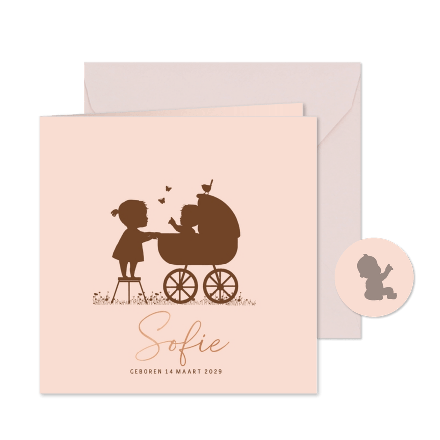 Geboortekaart zusje met wagen av - Kaartimpressie