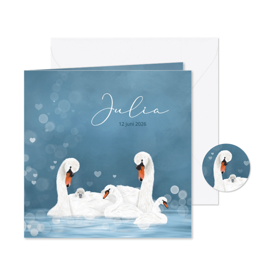 Geboortekaart zwaantje groot gezin - Kaartimpressie