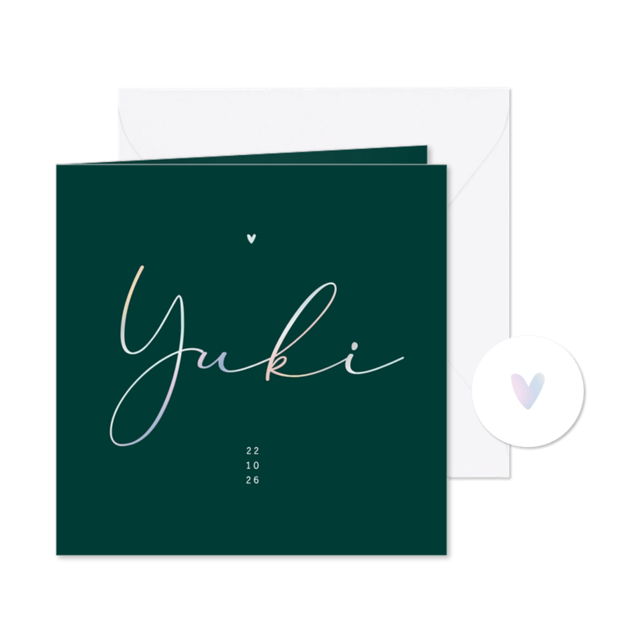 Geboortekaartje aanpasbaar met holografisch folie - Kaartimpressie