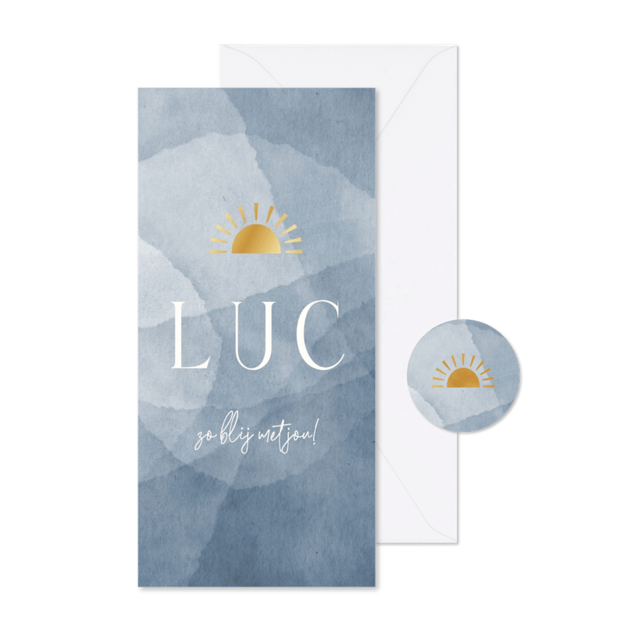 Geboortekaartje abstracte achtergrond blauw met zonnetje - Kaartimpressie