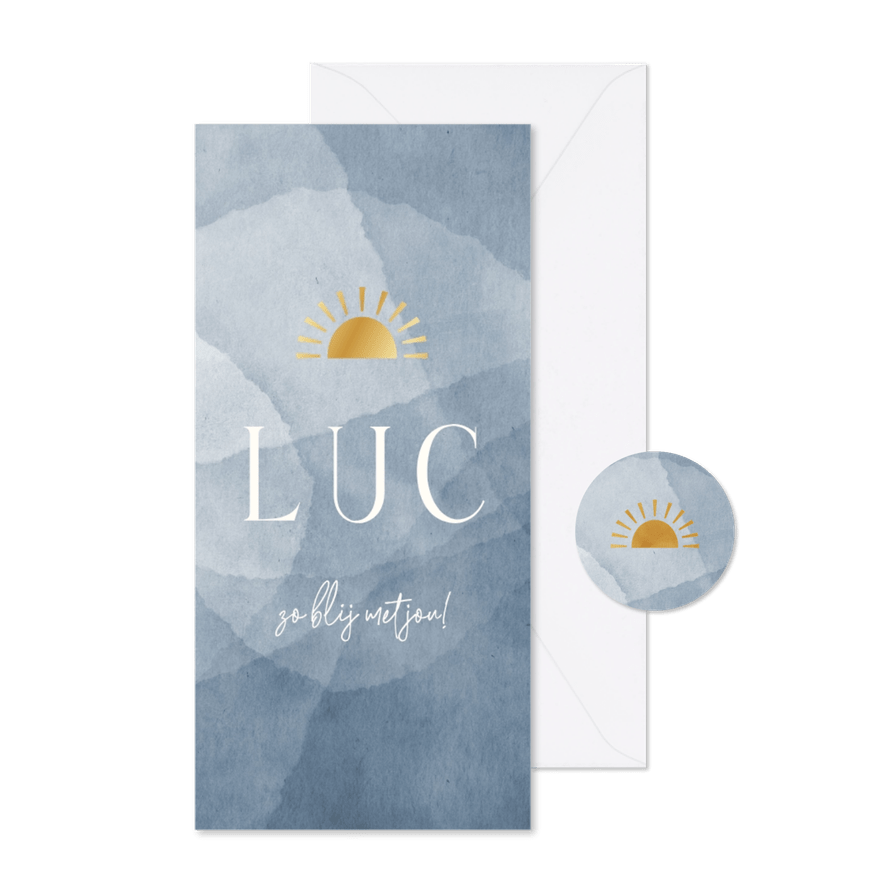 Geboortekaartje abstracte achtergrond blauw met zonnetje - Kaartimpressie