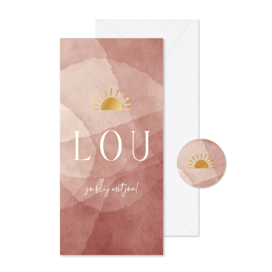 Geboortekaartje abstracte achtergrond roze met zonnetje - Kaartimpressie