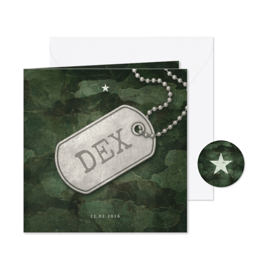 Geboortekaartje army stoer met foto en legerplaatje - Kaartimpressie