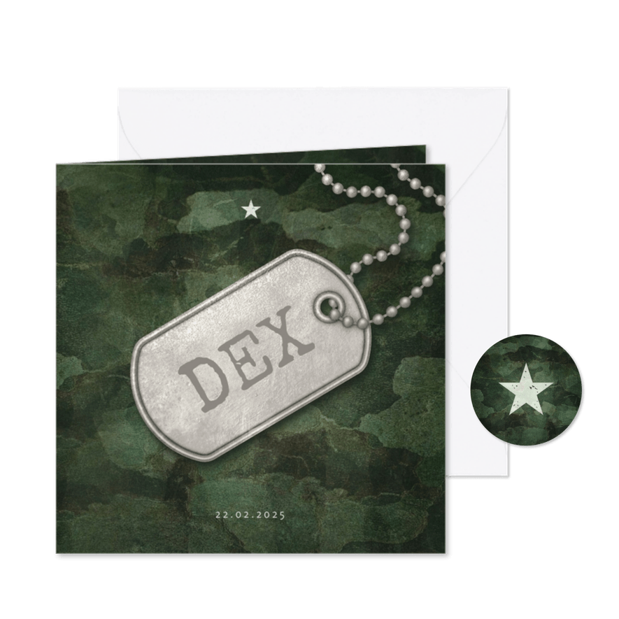 Geboortekaartje army stoer met foto en legerplaatje - Kaartimpressie