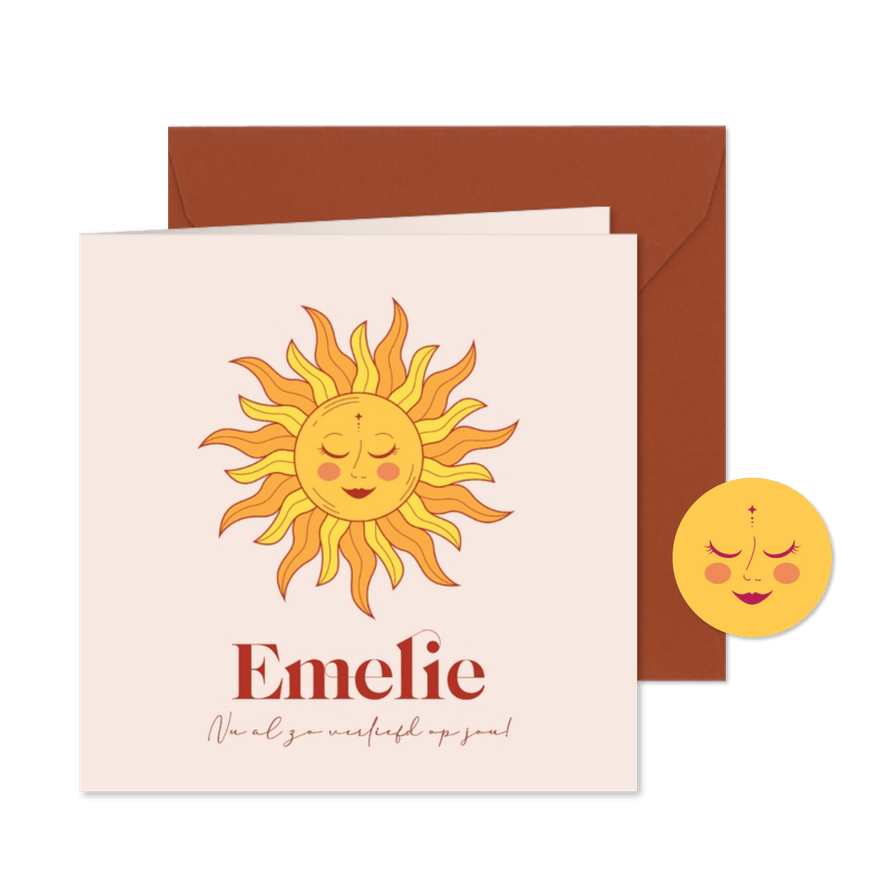 Geboortekaartje astrologie met lachend zonnetje - Kaartimpressie