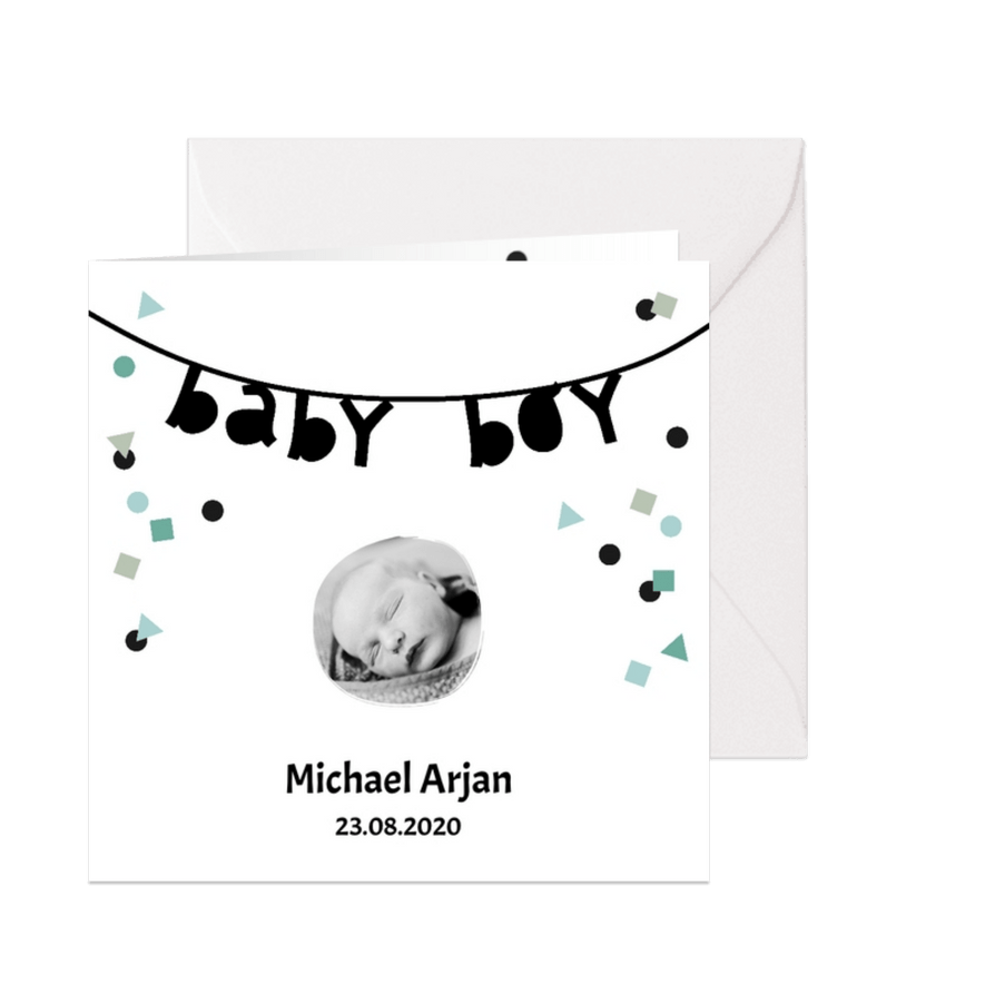 Geboortekaartje baby boy slinger confetti - Kaartimpressie