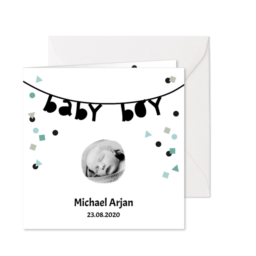 Geboortekaartje baby boy slinger confetti - Kaartimpressie