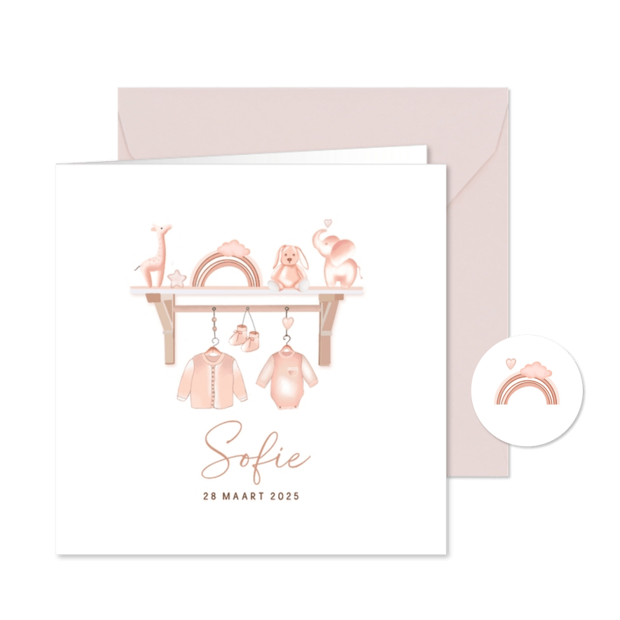 Geboortekaartje babyspulletjes plankje - Kaartimpressie