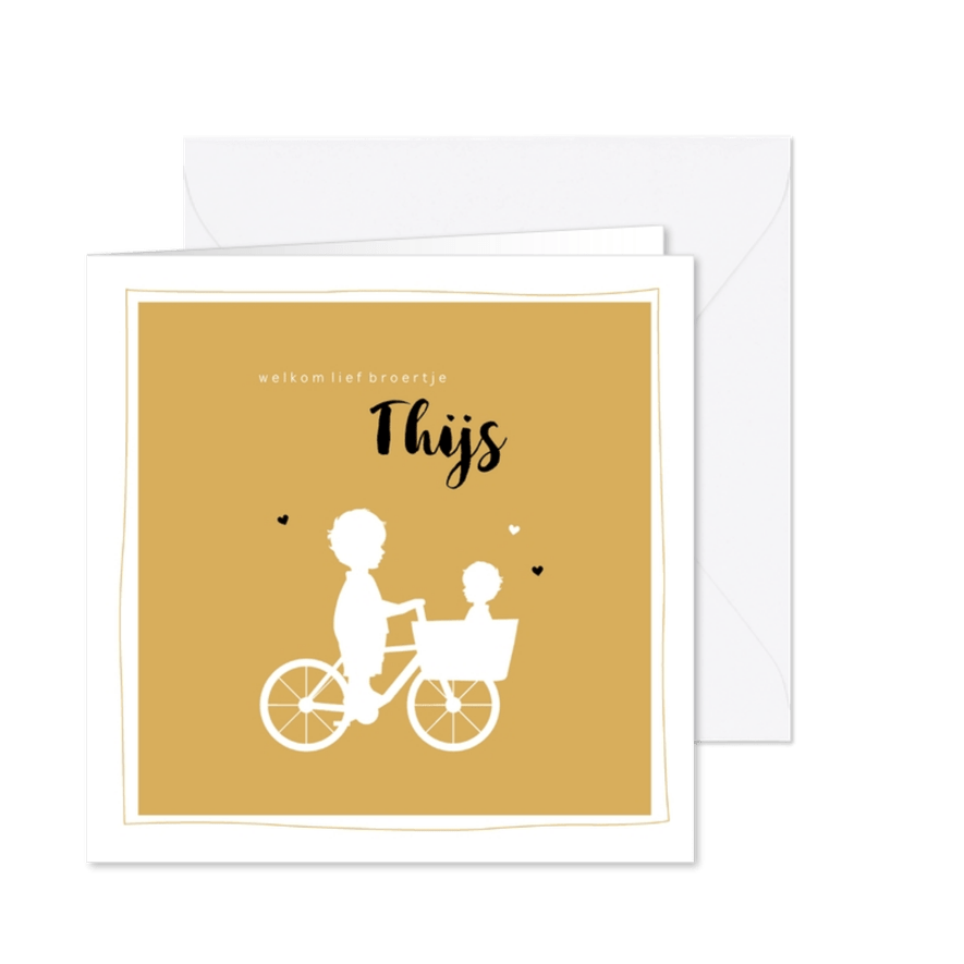 Geboortekaartje bakfiets broer en broertje silhouet - Kaartimpressie