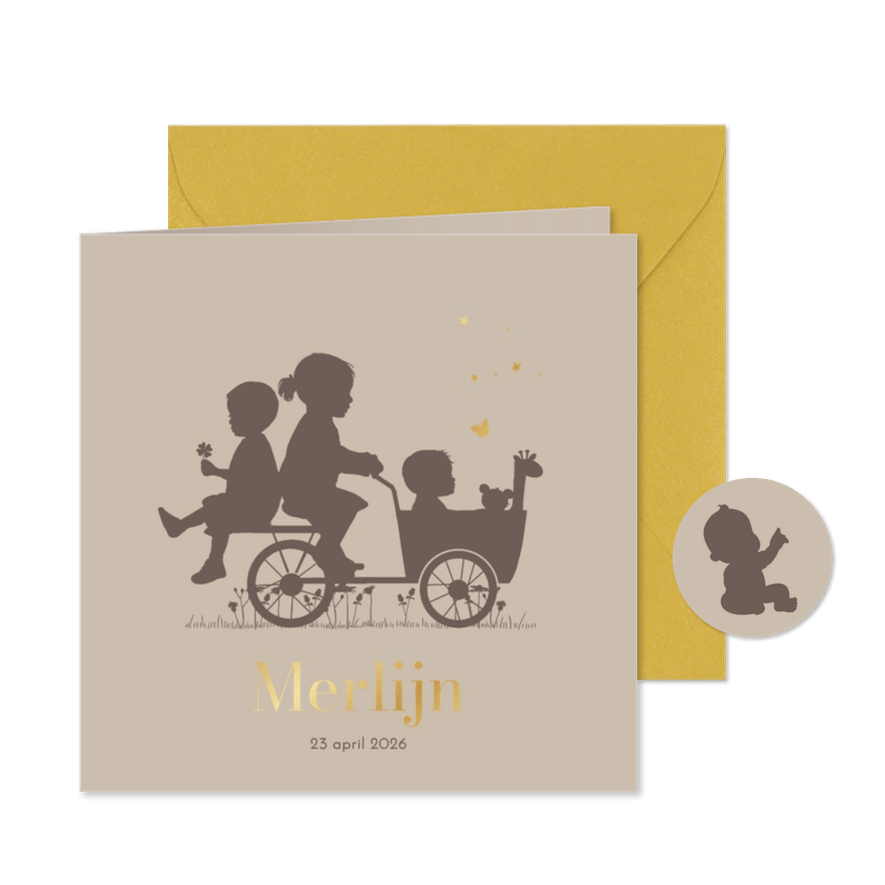 Geboortekaartje bakfiets met kinderen giraf - Kaartimpressie