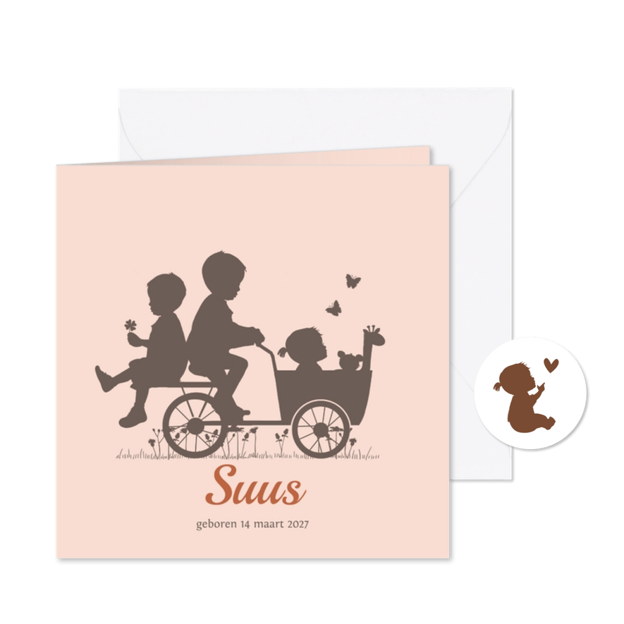 Geboortekaartje bakfiets met kinderen - Kaartimpressie