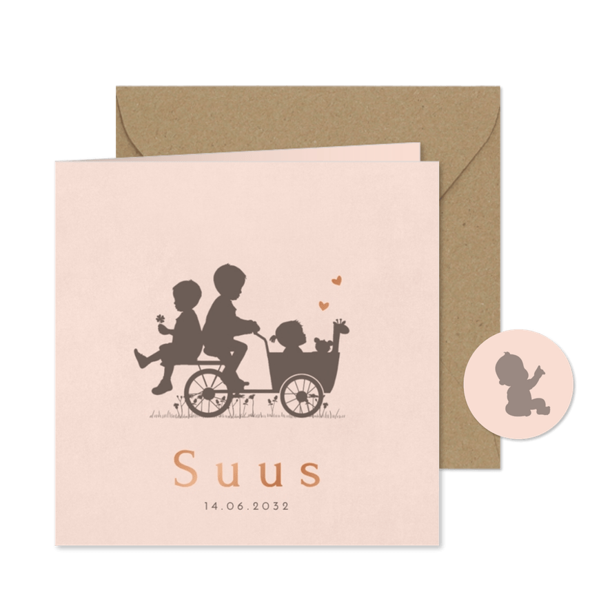 Geboortekaartje bakfiets met kinderen - Kaartimpressie